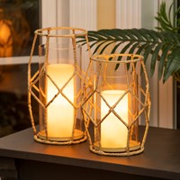 Bamboo and Glass Lanterns, Set of 2