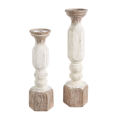 White Wood Look Candle Pillar - Medium