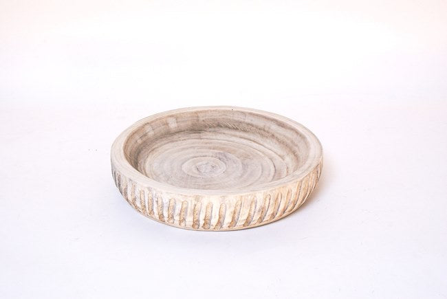 Wooden Round Dish Medium, White Wash 11"
