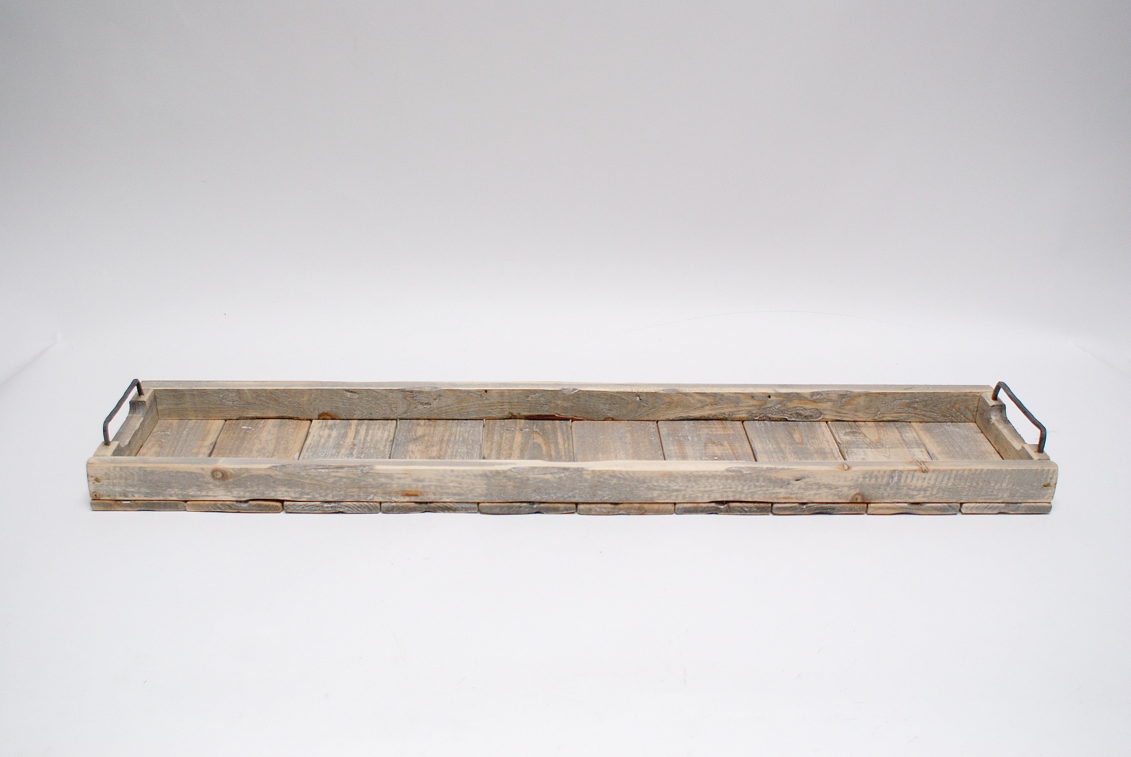 Rectangle Wooden Tray with Handles White Wash 38.5x8x2.4