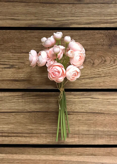 11" Blush, Hot Pink, White Ranunculus Bundle, 6 Stem