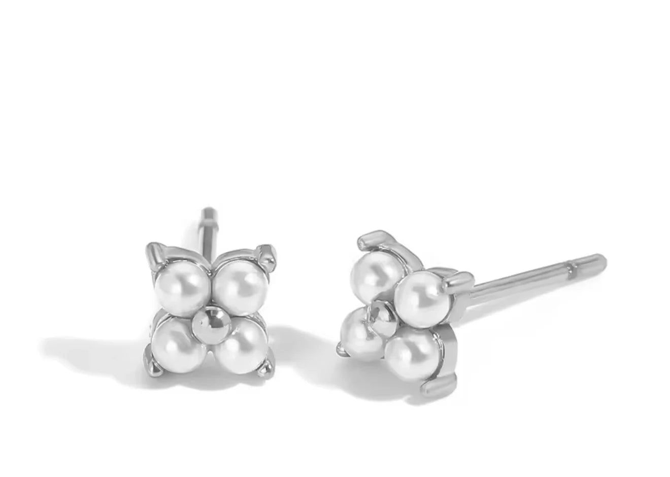 Flower Pearl Earrings, Stainless Steel