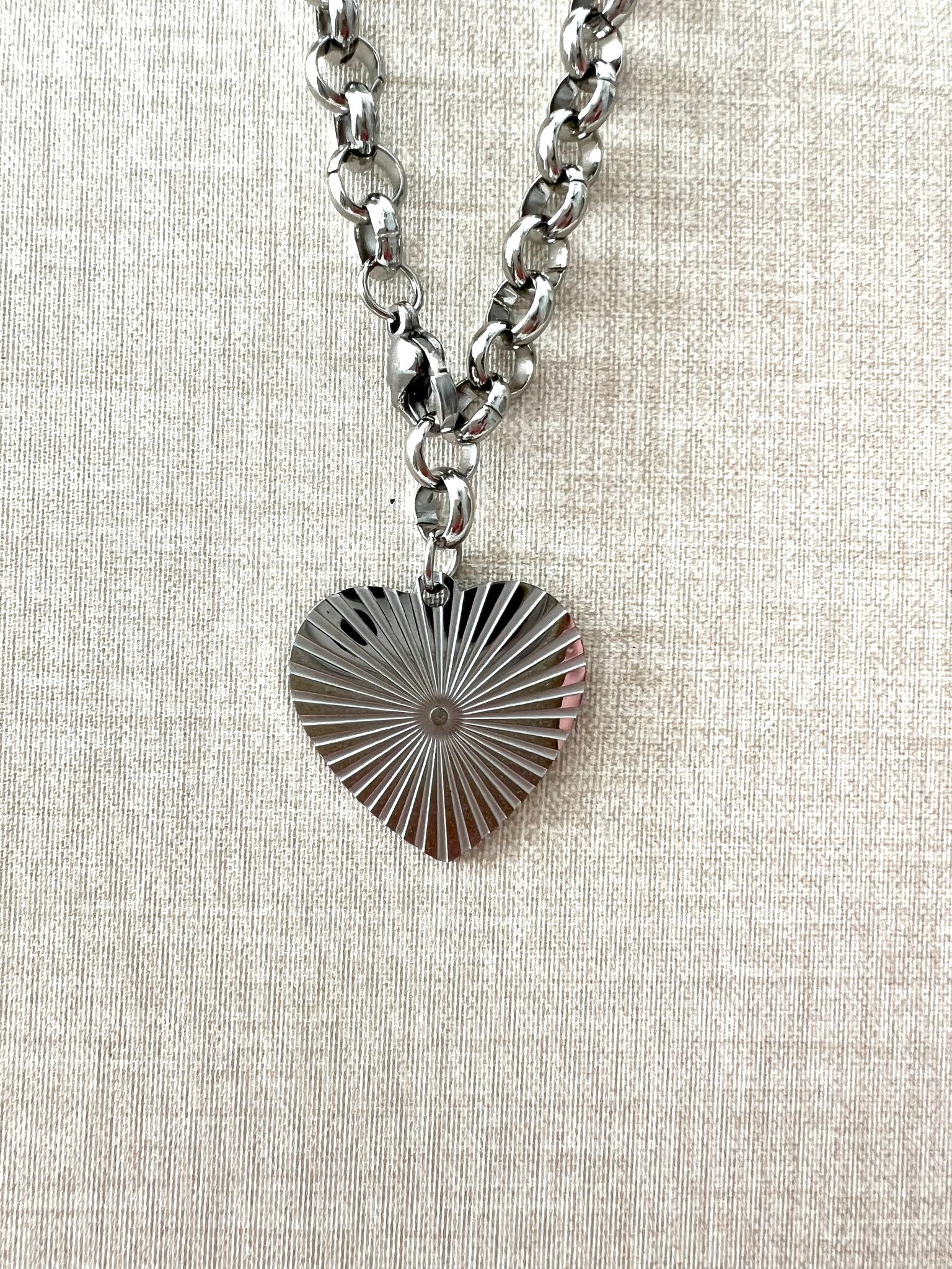 Chunky Heart Necklace, Stainless Steel