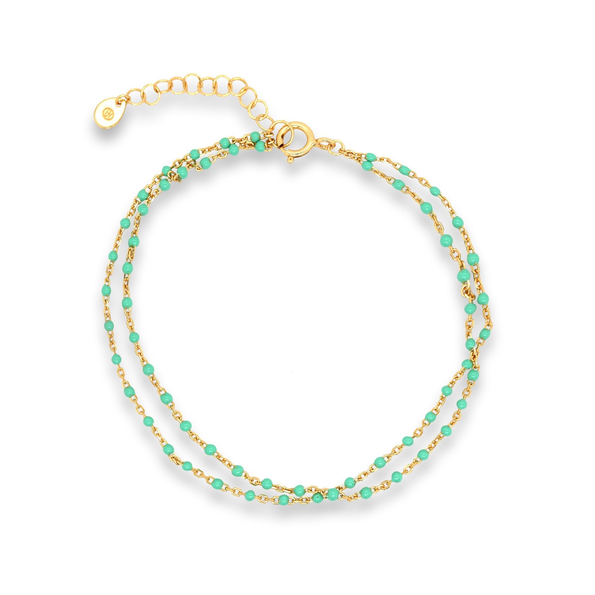 Sterling Silver Gold Vermeil Double Strand Beaded Enamel Bracelet