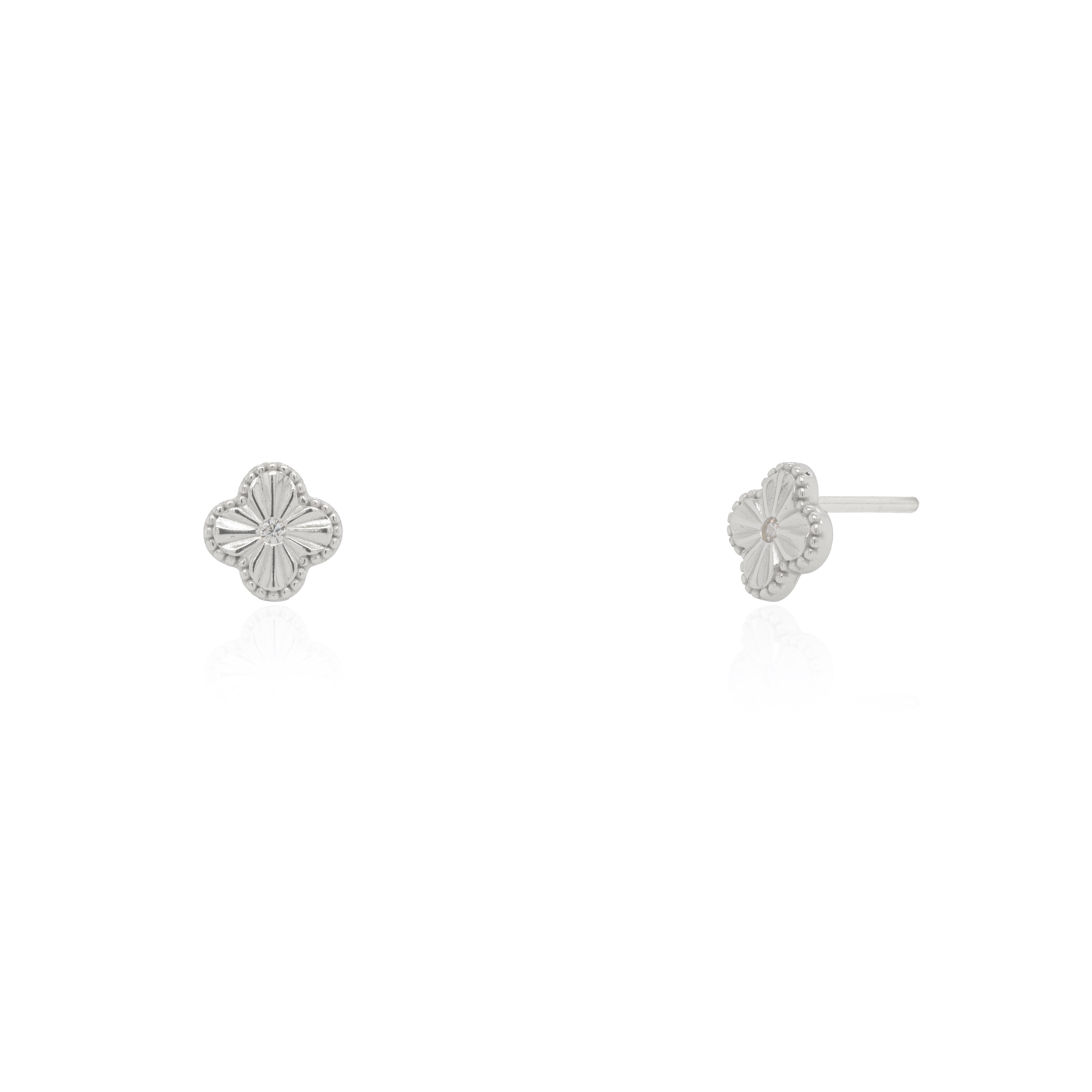 Sterling Silver Designer Inspired Vân Cleef Center CZ Stud Earrings