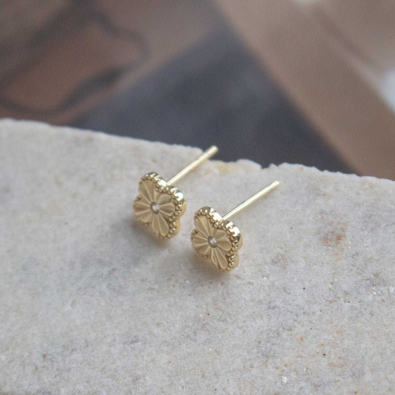 Sterling Silver Designer Inspired Vân Cleef Center CZ Stud Earrings