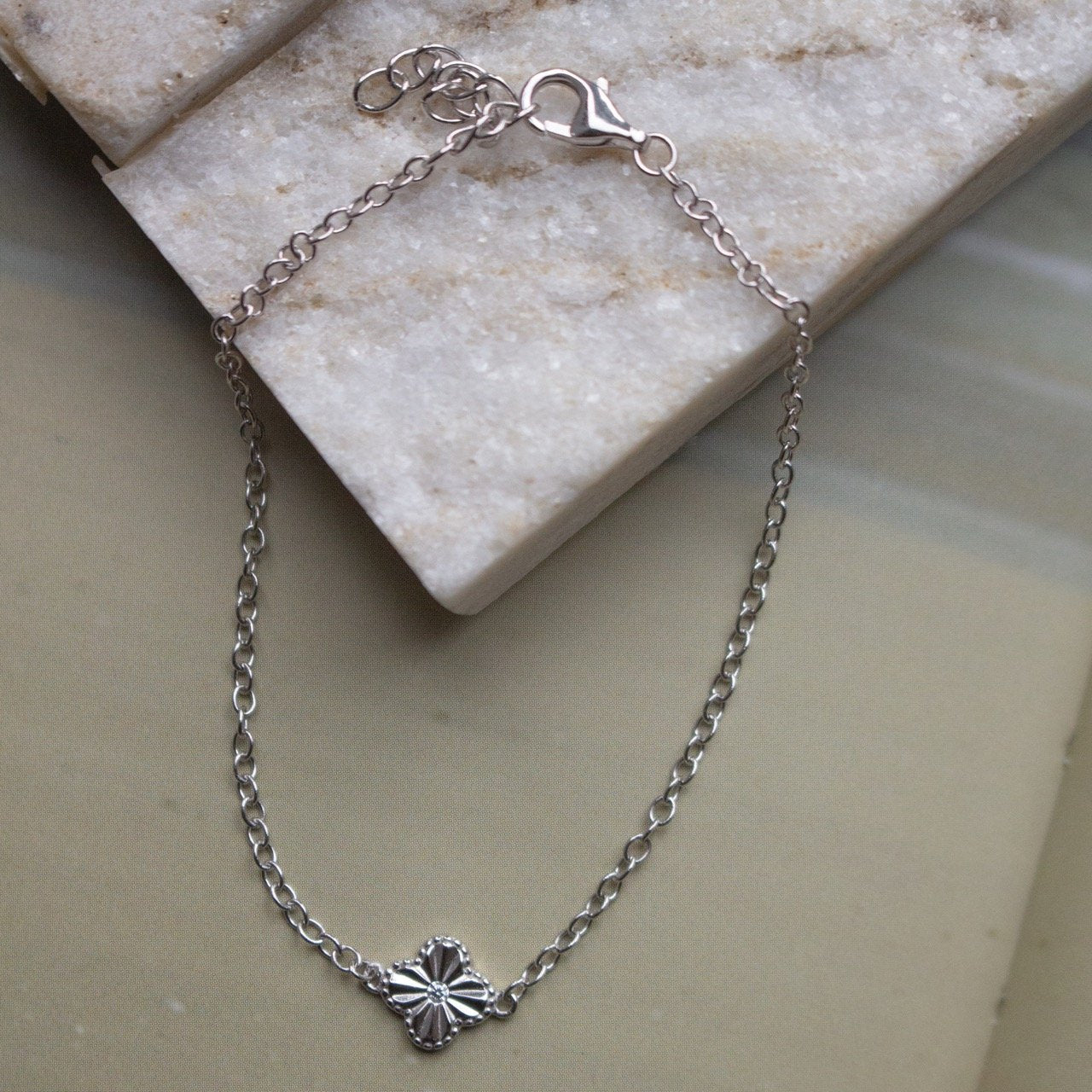 Sterling Silver Designer Inspired Clover CZ Bracelet