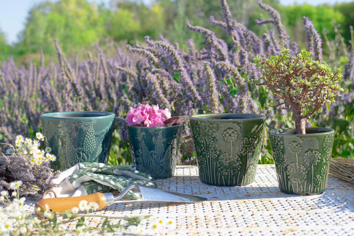 Large Dark Blue Ceramic Embossed Planter