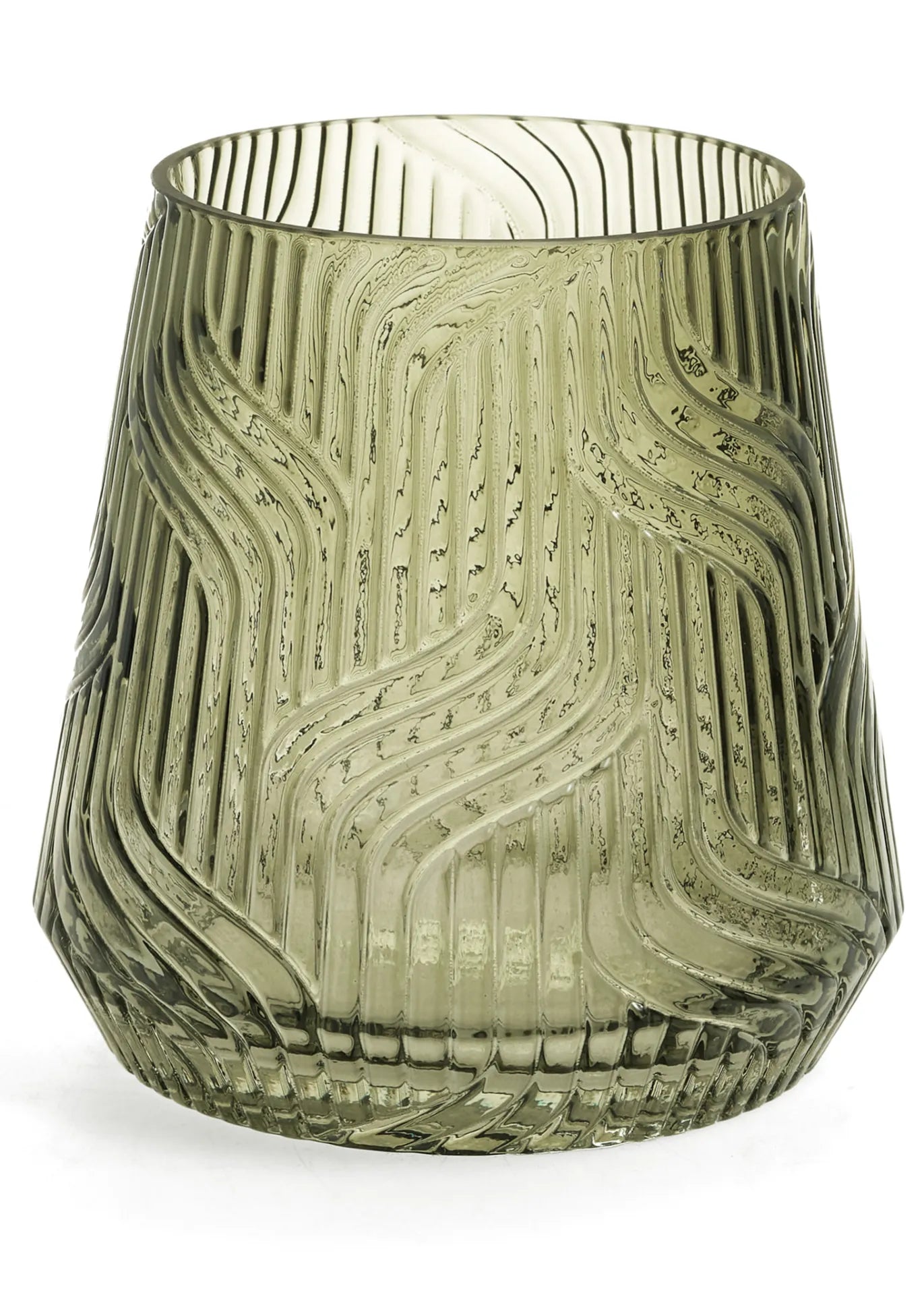 Small Glass Textured Vase, Moss Green