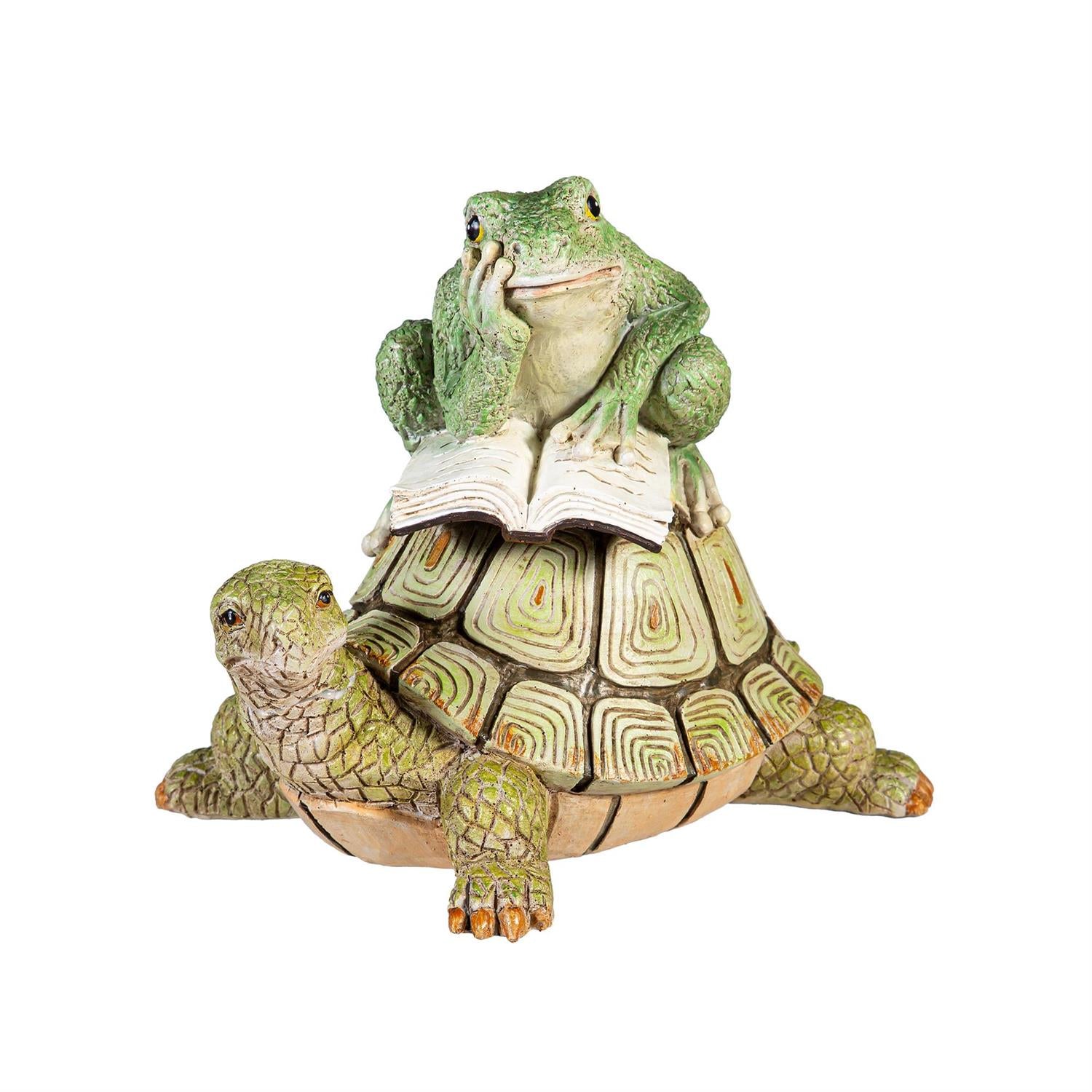 Reading Frog Sitting On Snail & Turtle, 7"H, 2 Assorted