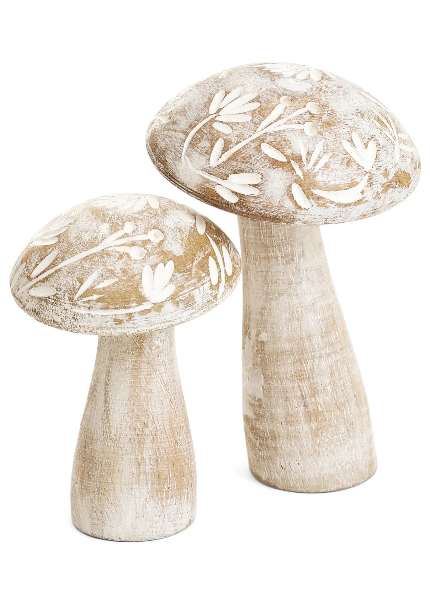 Large Mango Wood Mushroom with Carved Floral Top