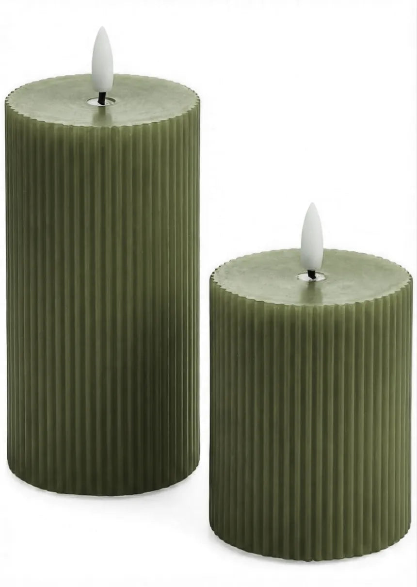 Ribbed Pillar Candle, 3x6 Olive (Large)
