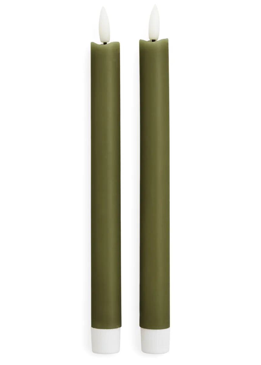 Set/2, 10" LED Taper Candles, Olive