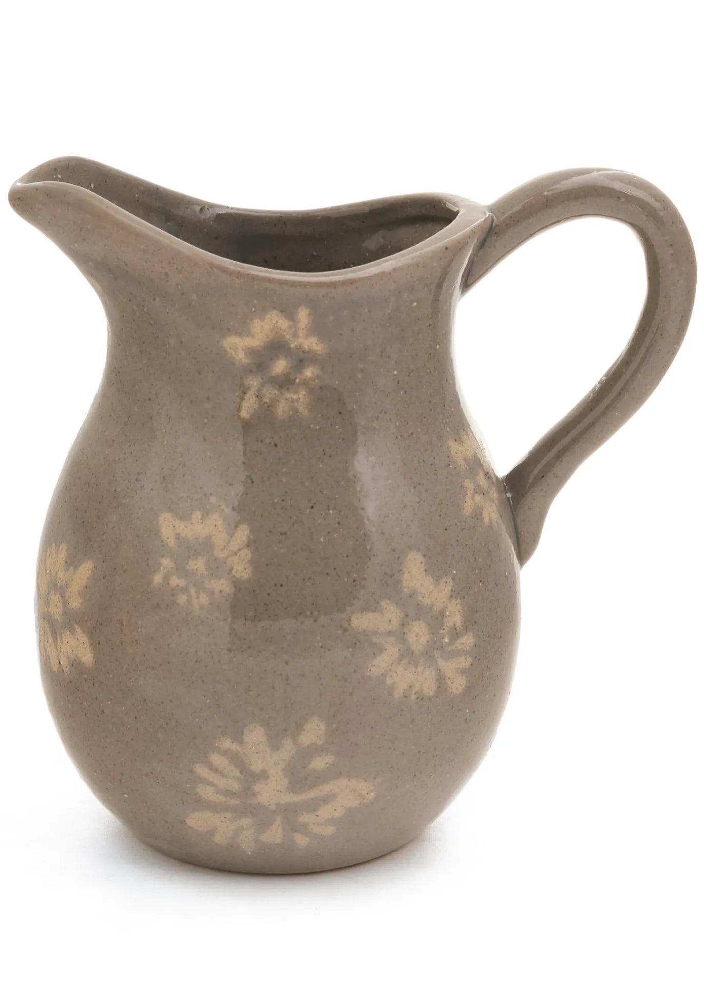 Ceramic Taupe Pitcher Vase with Flower Detail