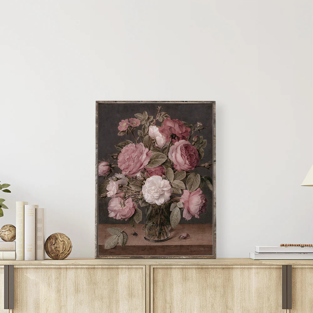 Vintage Print Framed | Floral Vase Painting 12x9, Hoekstra