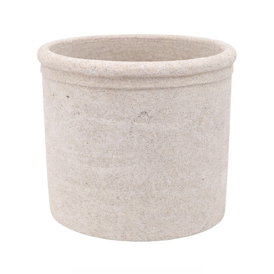 Pale Beige Cement Pot, Raised Rim, 7 in