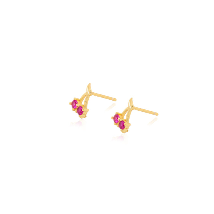Sterling Silver Gold Vermeil CZ Red Cherries Stud Earrings