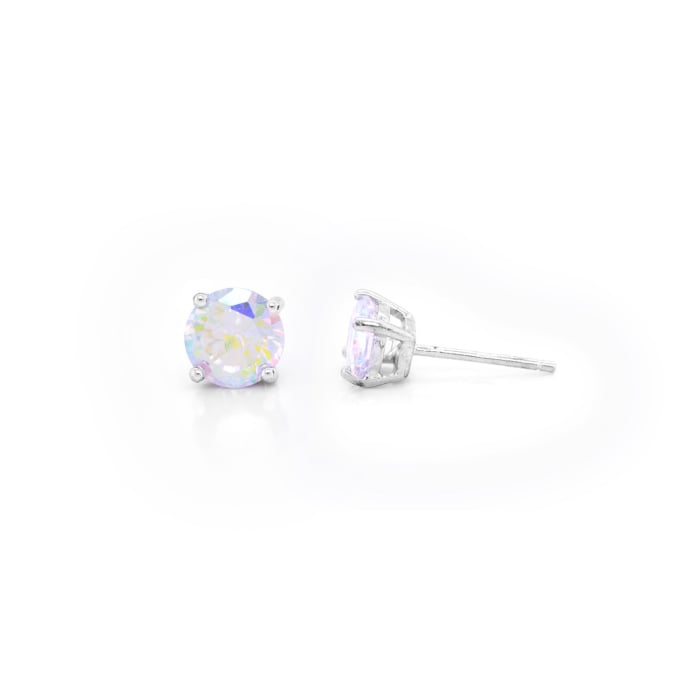 Sterling Silver Basket Set 6mm Mystic Topaz Stud Black/White