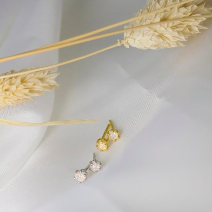 Sterling Silver 6 Prong White Opal Studs