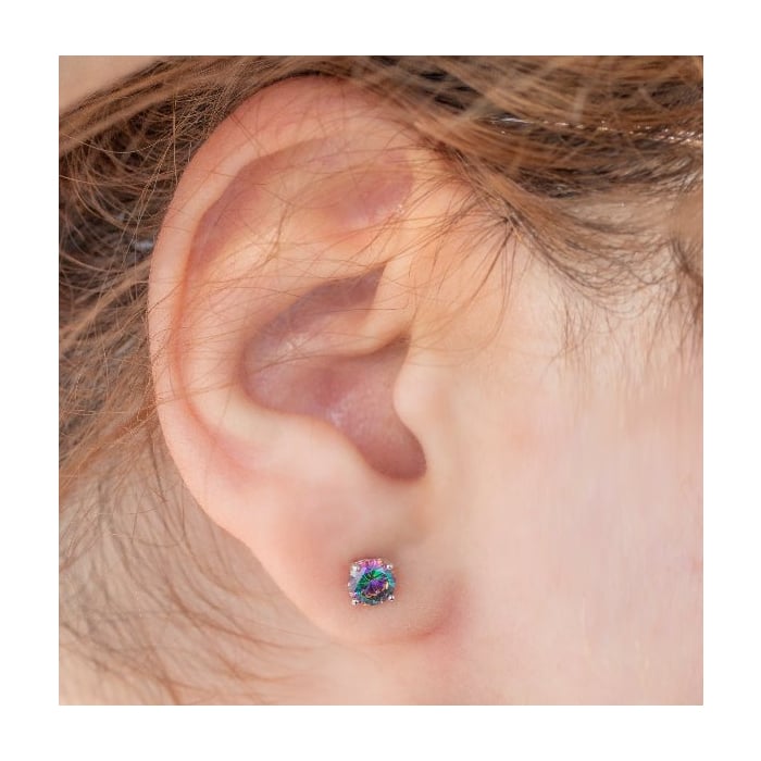 Sterling Silver Basket Set 6mm Mystic Topaz Stud Black/White
