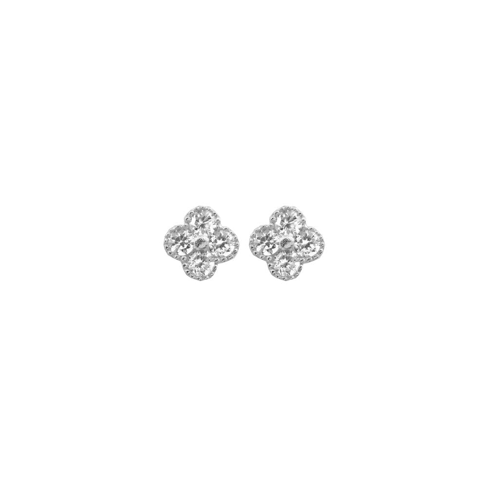 Sterling Silver CZ Flower Stud Earrings