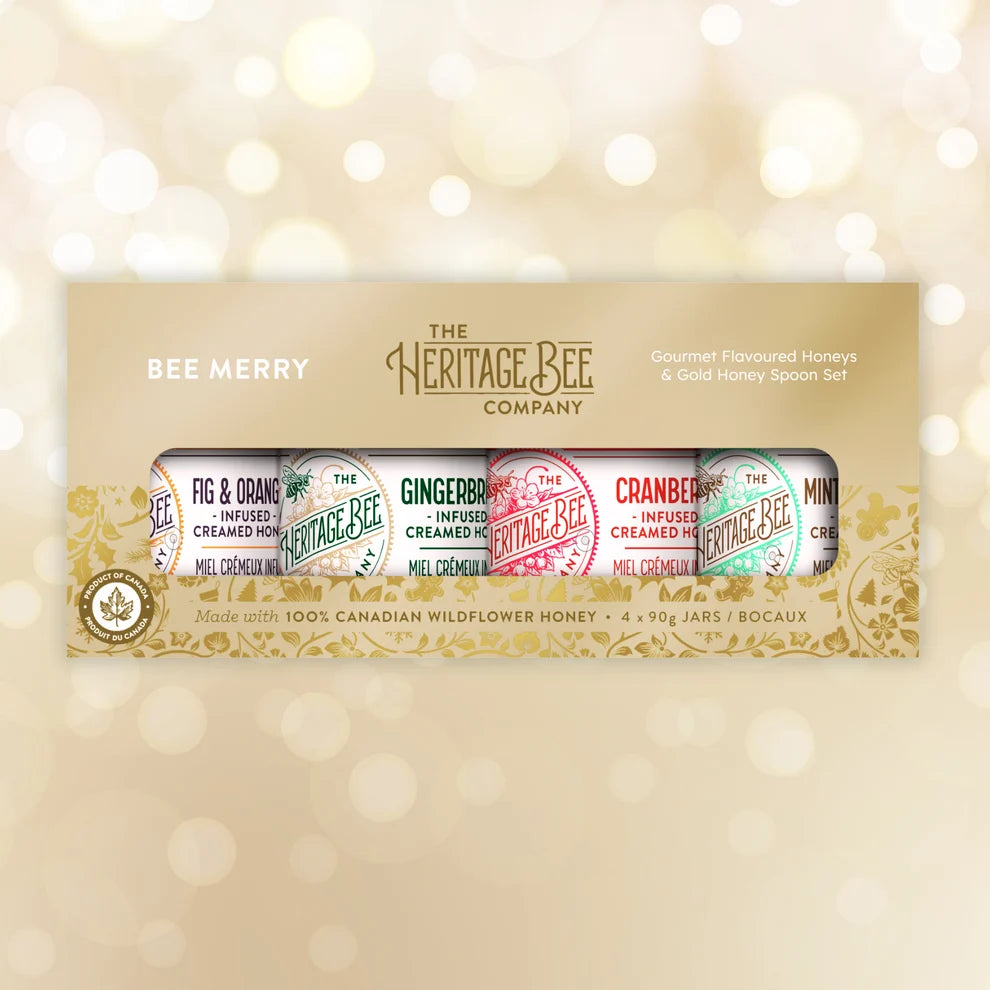 BEE Merry Gourmet Honey Gift Set & Gold Honey Spoon, The Heritage Bee Company