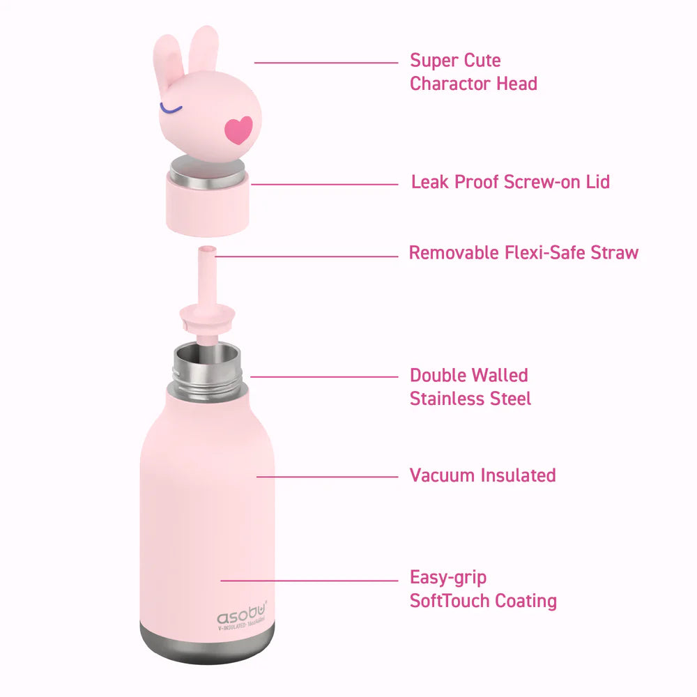 Bubbles Bunny Bestie Bottle, Insulated Stainless Steel Water Bottle