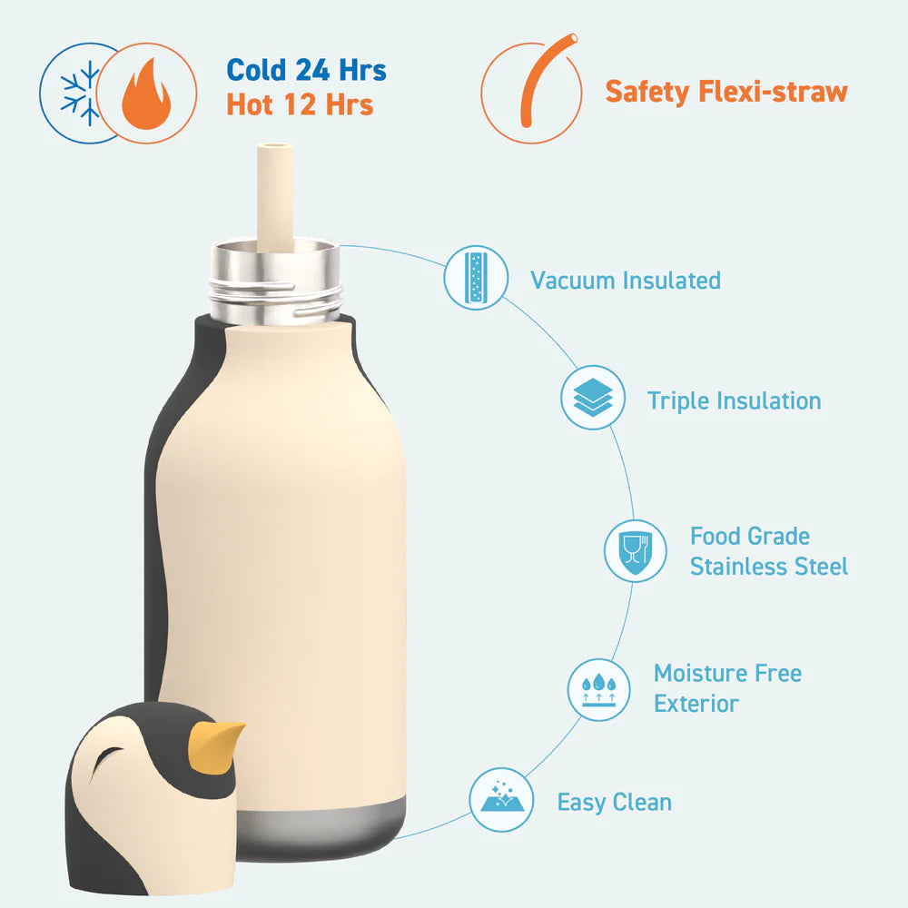 Arlo Penguin Bestie Bottle, Insulated Stainless Steel Water Bottle