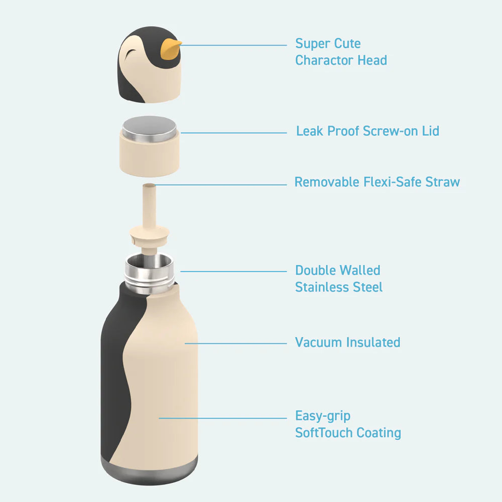 Arlo Penguin Bestie Bottle, Insulated Stainless Steel Water Bottle