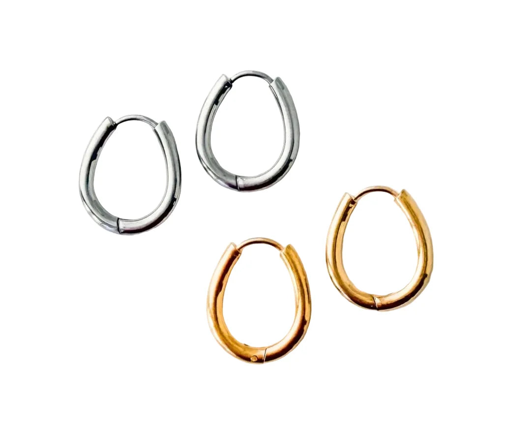 Rounded Teardrop Hoop Earrings, Stainless Steel