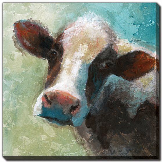 Colorful Quirky Cow 18x18