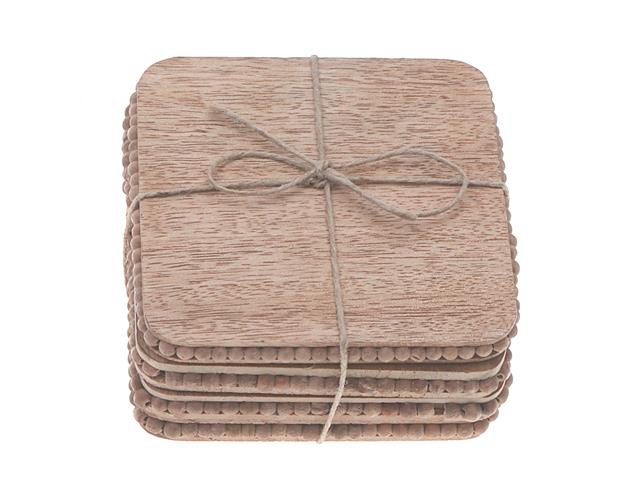 Set/4 Natural Beaded Coasters Square