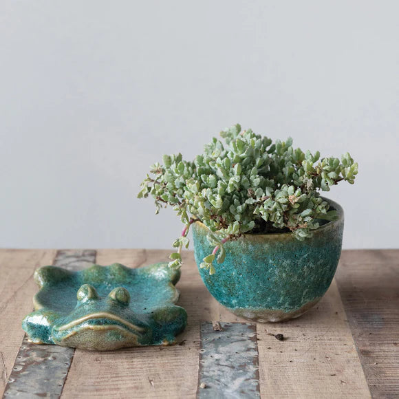 Stoneware Planter w/Frog Base (2 Piece)