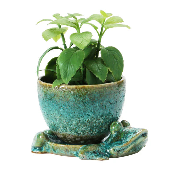 Stoneware Planter w/Frog Base (2 Piece)