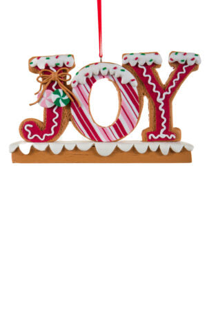 5.75" Hanging Brown & White Candy Cane JOY Ornament