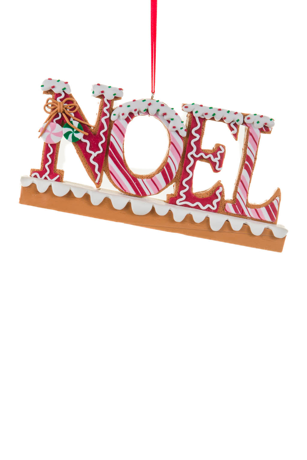 7.5" Hanging Brown & White Candy Cane NOEL Ornament
