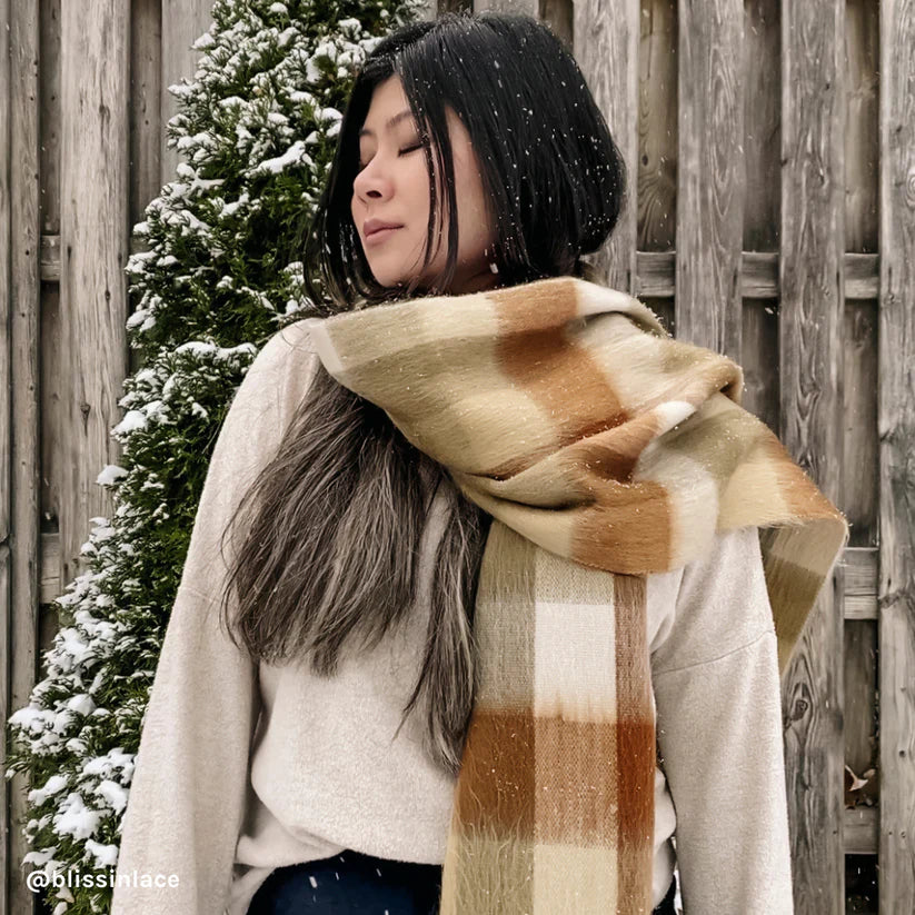 Fringed Check Alpaca Throw, Cinnamon