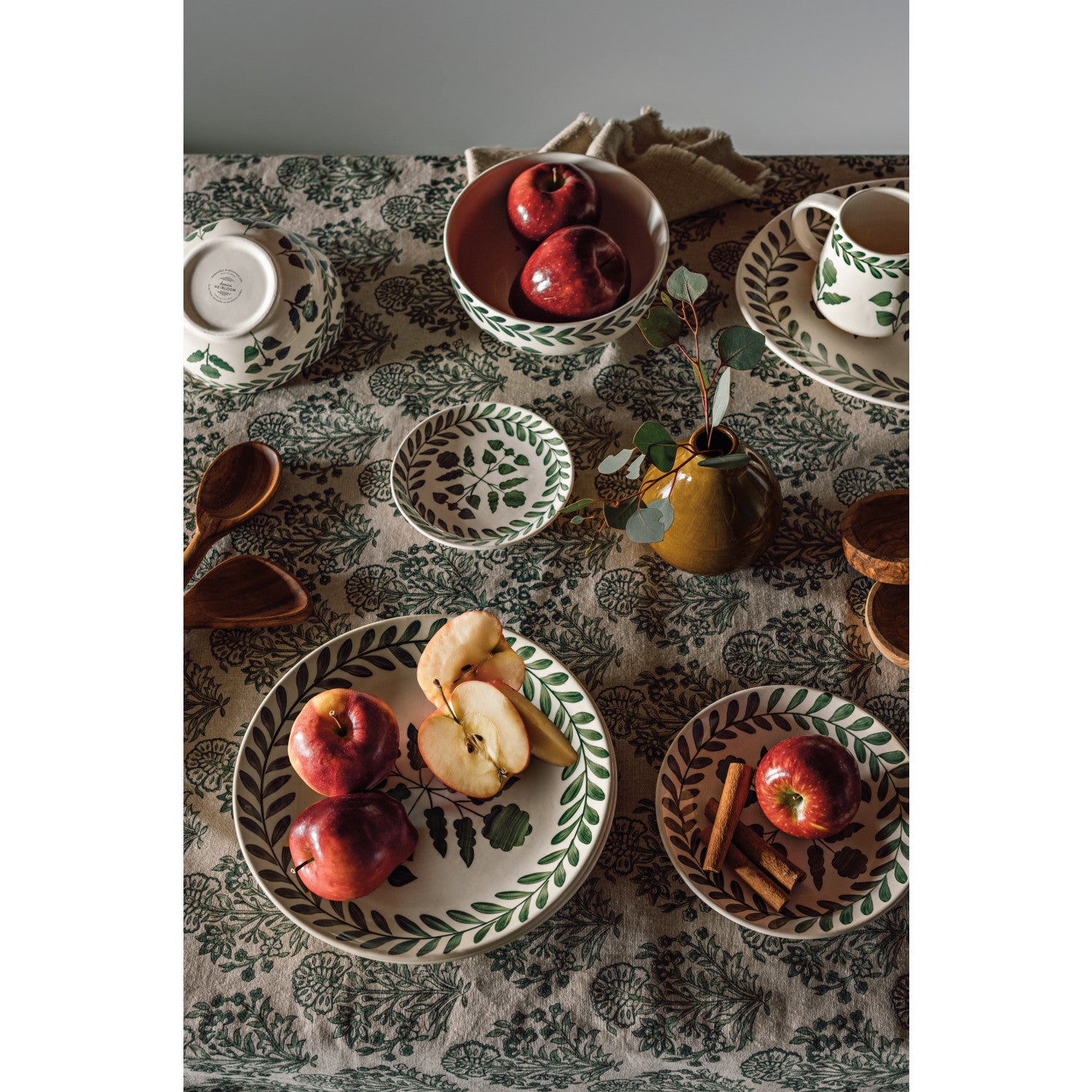 Viridian Block Print Tablecloth 60 x 84 inch