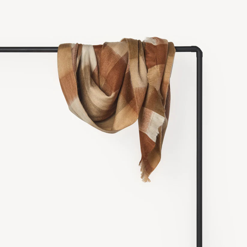 Fringed Check Alpaca Throw, Cinnamon