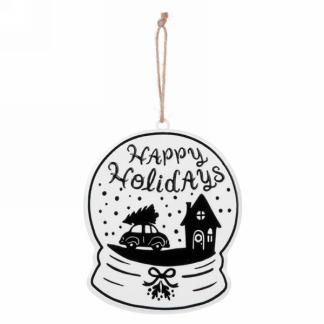 Metal Happy Holidays globe ornament