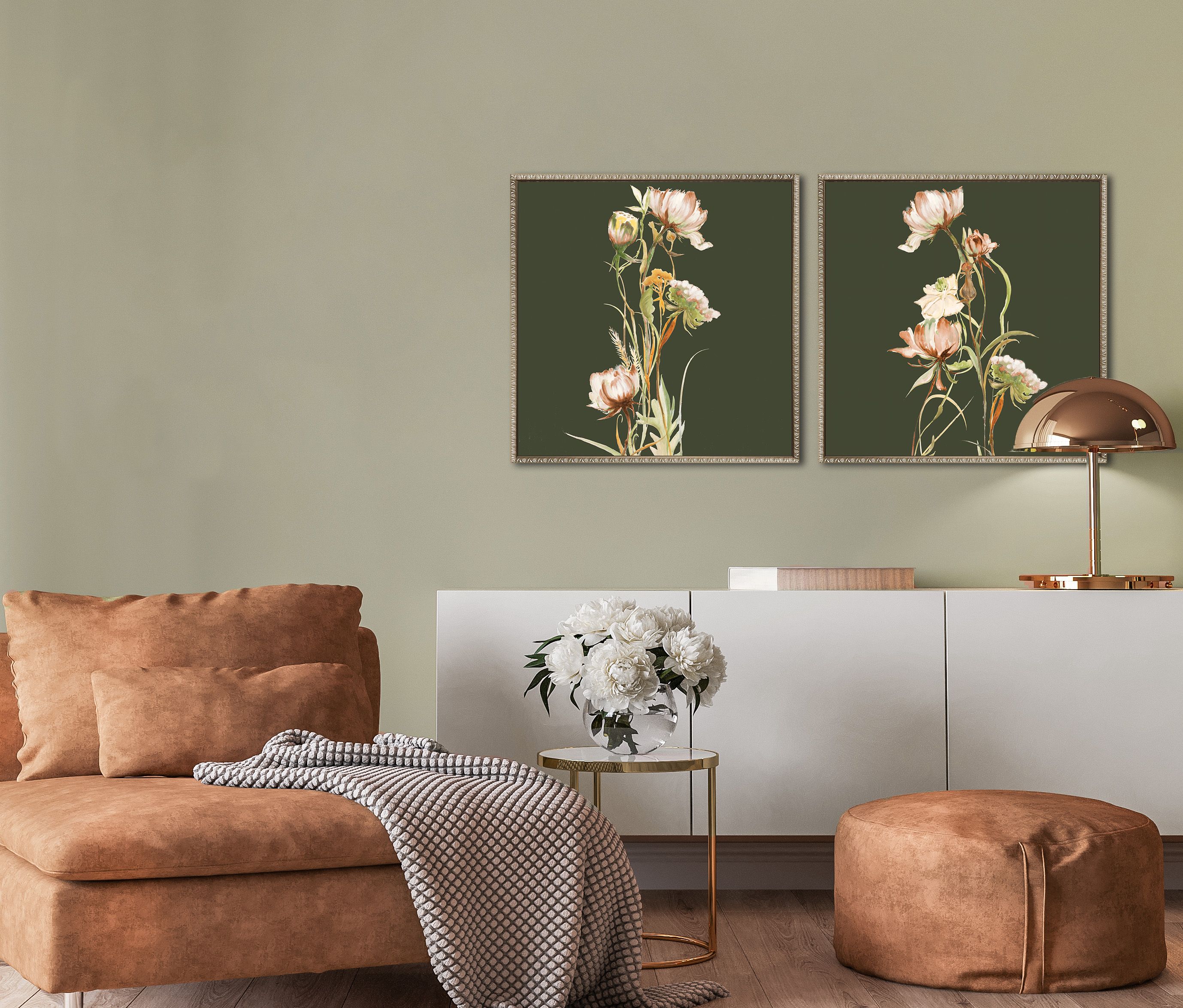 Blush Blossoms in Stillness I, 24x24 (Framed)