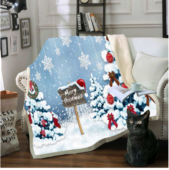 Blue Merry Christmas Winter Blanket
