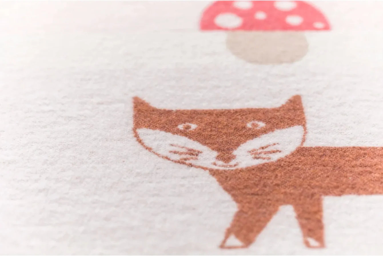 Baby Blanket JUWEL – Fox & Mushroom, Off White 90x70cm