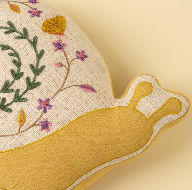 Spring Snail Embroidered Pillow