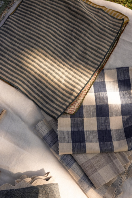 Grace Gingham Table Runner - 108"L, Dark Blue