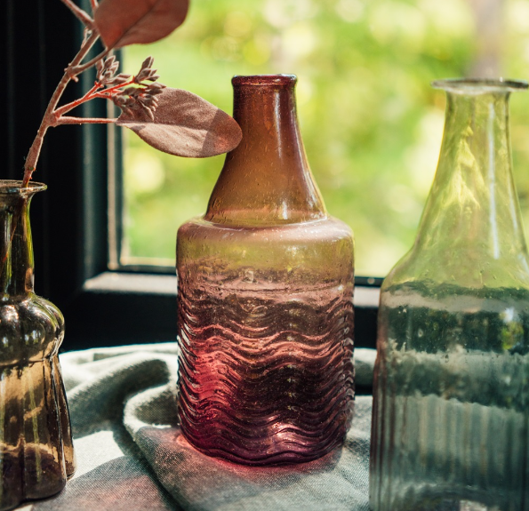 Recycled Glass Bottle Vase, Mauve