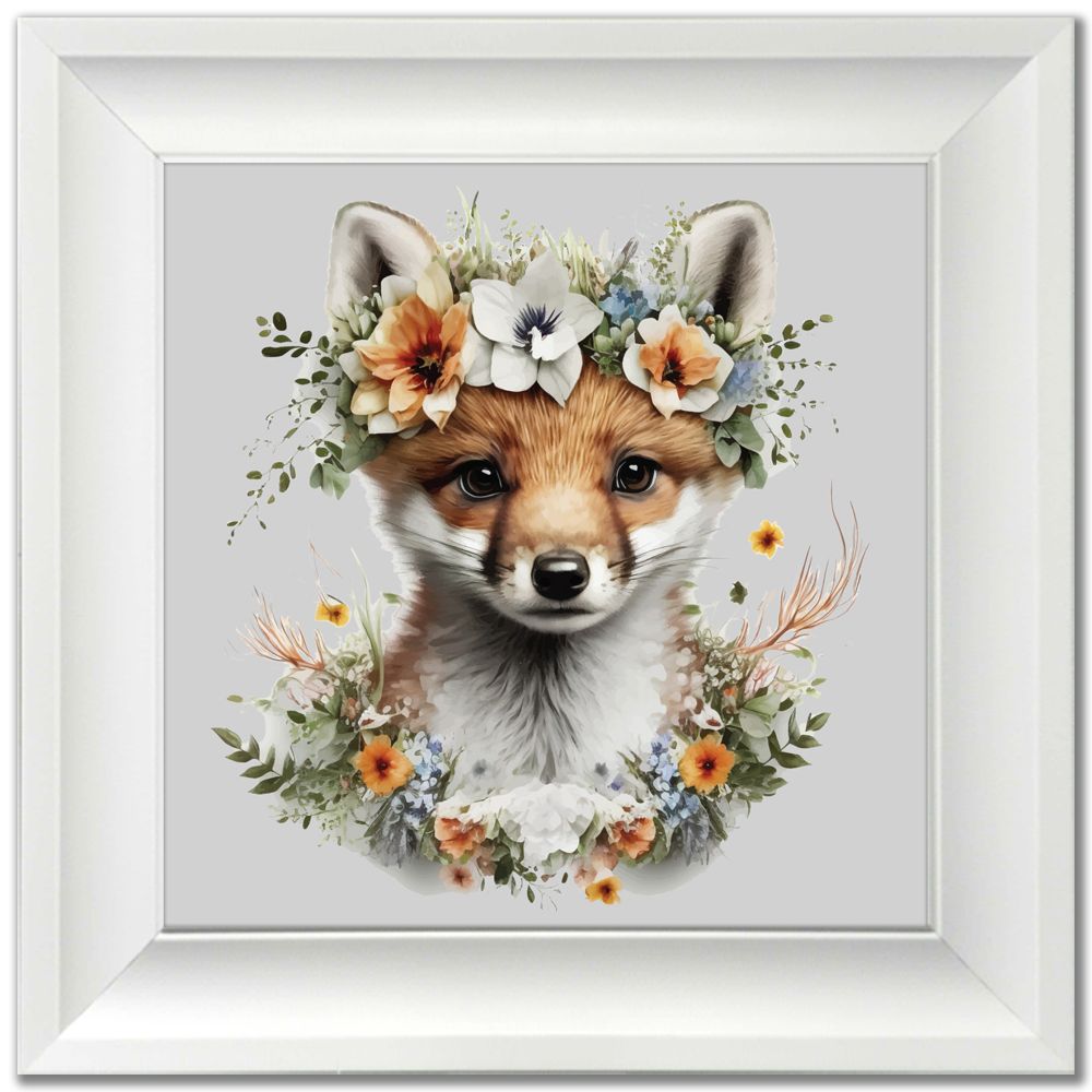 Animal in Floral Bouquet 19x19 Framed