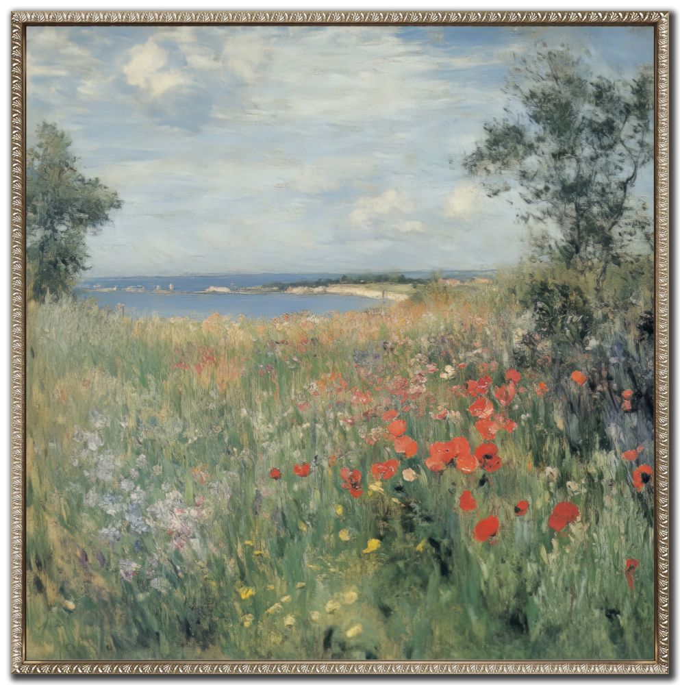 Poppy Field by the Seaside I, 24x24 (Framed)