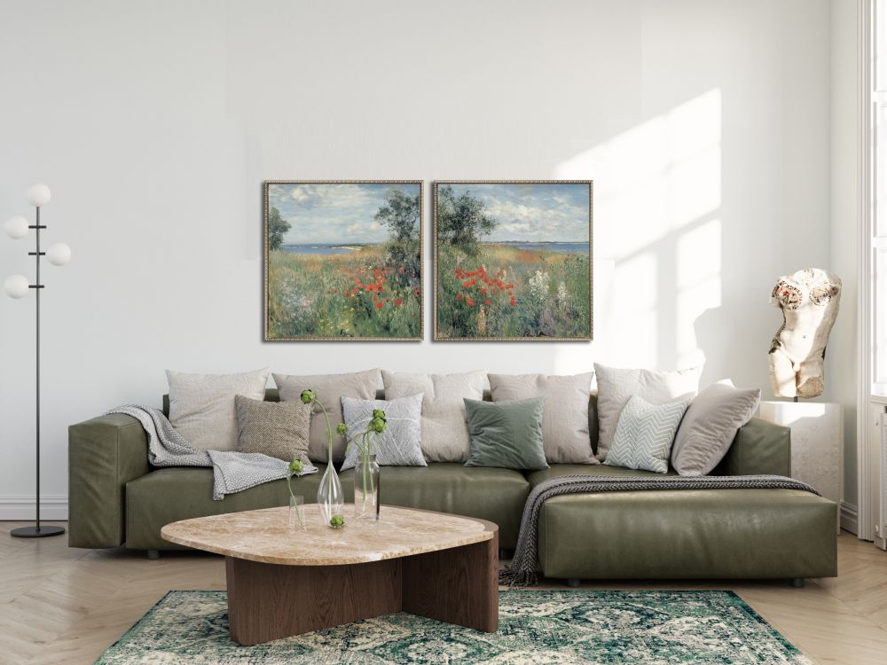 Poppy Field by the Seaside II, 24x24 (Framed)
