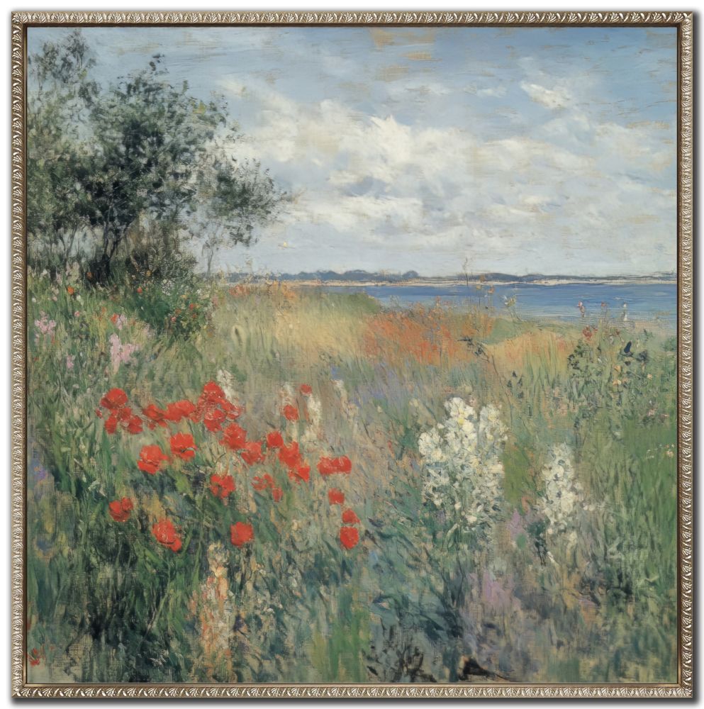 Poppy Field by the Seaside II, 24x24 (Framed)